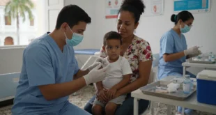 Personal médico aplicando vacuna contra el sarampión