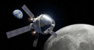 Cápsula Orion de la misión Artemis II en su aproximación a la Luna