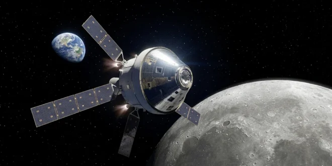 Cápsula Orion de la misión Artemis II en su aproximación a la Luna