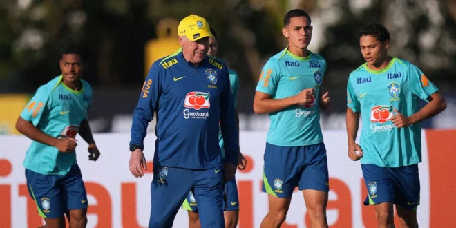 Jugadores de la selección de Brasil en entrenamiento