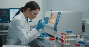 Especialista analizando perfil lipídico y marcadores inflamatorios en laboratorio