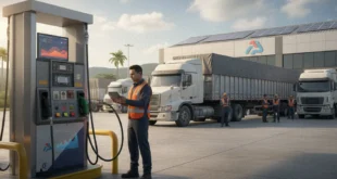 Transportista de carga en Panamá utilizando sistema digital para despacho de combustible subsidiado.