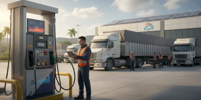 Transportista de carga en Panamá utilizando sistema digital para despacho de combustible subsidiado.