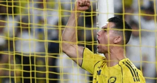 Cristiano Ronaldo celebrando un doblete con el Al Nassr en la liga saudí