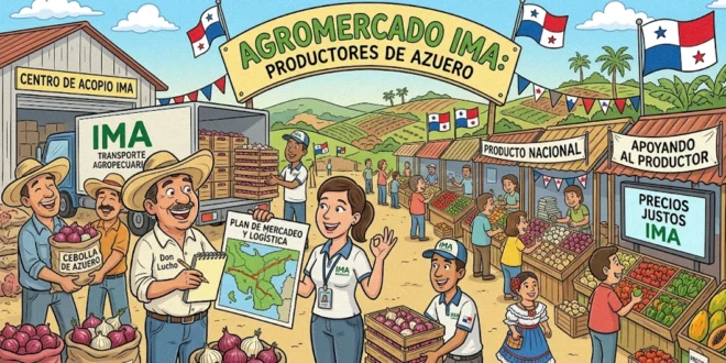 Caricatura Productores de cebolla de Azuero coordinando con personal del IMA