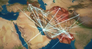 Mapa del estrecho de Ormuz y rutas aéreas sobre Irán