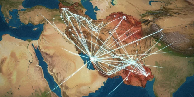 Mapa del estrecho de Ormuz y rutas aéreas sobre Irán