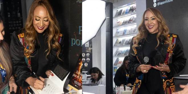 Jessica Canto durante la presentación de su novela Forjada por el fuego en la FILBo