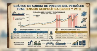 Gráfico de subida de precios del petróleo Brent y WTI tras tensión geopolítica