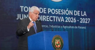 Presidente José Raúl Mulino durante su intervención en la Cámara de Comercio de Panamá