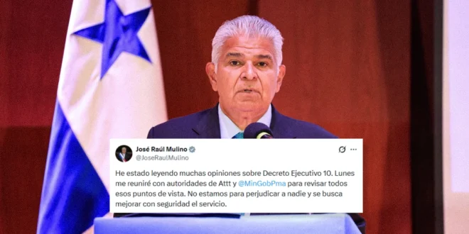 El Presidente Mulino durante una conferencia de prensa y publicación en su cuenta de la plataforma X