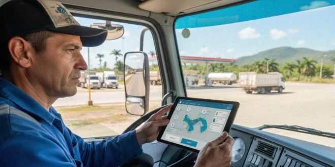 Transportista panameño utilizando la plataforma digital para solicitar el subsidio de combustible