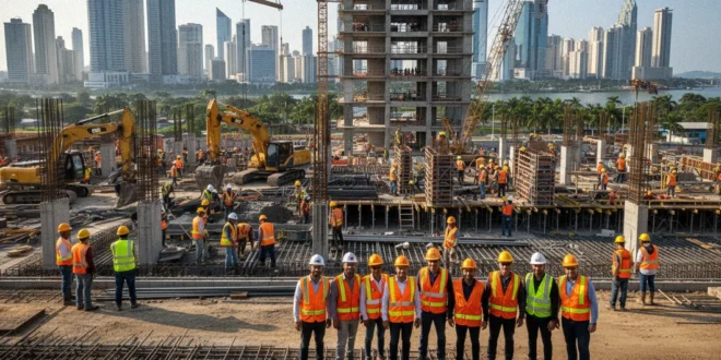 Trabajadores en un proyecto de construcción en Panamá representando el crecimiento del empleo