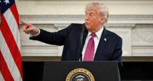 Donald Trump durante una conferencia de prensa sobre política exterior