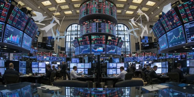 Pantallas de cotizaciones bursátiles en Wall Street