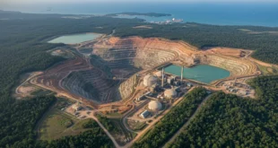 Vista aérea de las instalaciones de la mina de cobre en Donoso, Panamá