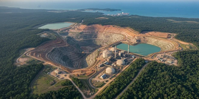 Vista aérea de las instalaciones de la mina de cobre en Donoso, Panamá