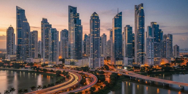 Rascacielos del centro financiero de la ciudad de Panamá que representan el Centro Bancario Internacional