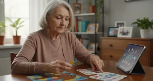 Persona mayor realizando ejercicios de estimulación mental para prevenir el Alzheimer.