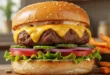 Hamburguesa casera gourmet con queso fundido y vegetales frescos en pan brioche dorado