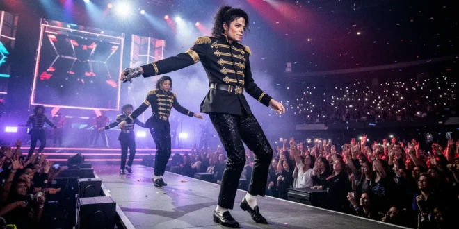 Michael Jackson durante su carrera profesional en un escenario