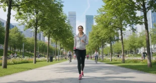 Persona caminando en un entorno urbano saludable para mantener el peso logrado tras una dieta.