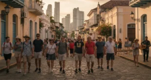 Turistas caminando por el Casco Antiguo de Ciudad de Panamá