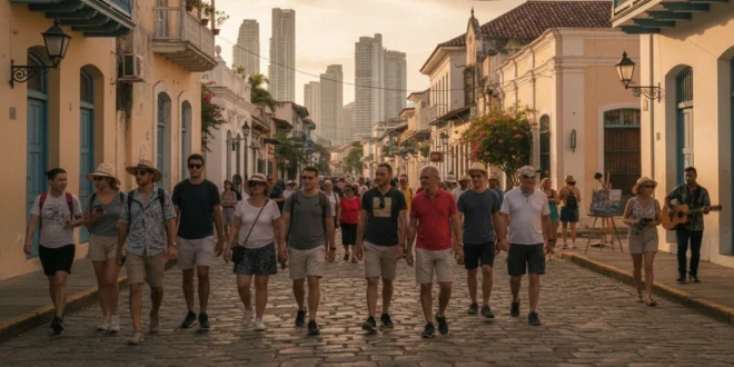 Turistas caminando por el Casco Antiguo de Ciudad de Panamá