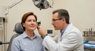 Médico realizando examen auditivo a paciente con tinnitus