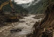 Maquinaria pesada realizando extracción de material pétreo en el cauce del río San Félix, Chiriquí, Panamá