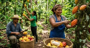 Cosecha de cacao de alta calidad en una plantación de Bocas del Toro, Panamá.