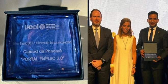 Representantes de la Alcaldía de Panamá recibiendo el Premio UCCI 2026