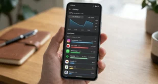 Menú de ajustes de batería en un smartphone mostrando el consumo de aplicaciones