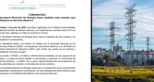 Medidas de la Secretaría Nacional de Energía ante fallas del Sistema Interconectado Nacional