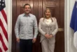 La diputada Shirley Castañedas en reunión diplomática con el embajador Kevin Cabrera.