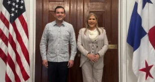 La diputada Shirley Castañedas en reunión diplomática con el embajador Kevin Cabrera.