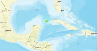 Mapa sísmico del occidente de Cuba mostrando el epicentro del terremoto de magnitud 6,1 cerca de Pinar del Río