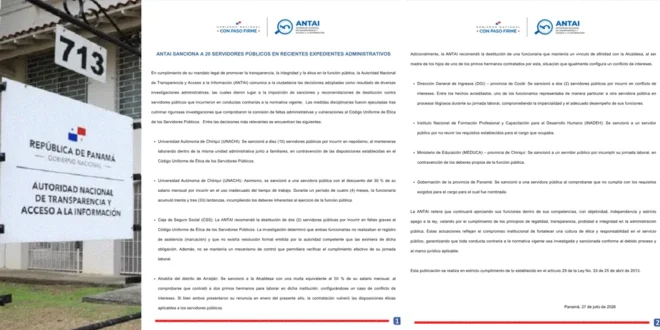 Sanciones de la ANTAI por nepotismo y faltas éticas