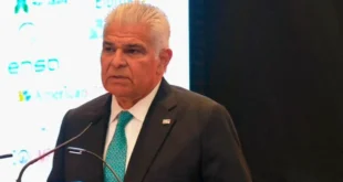 El presidente José Raúl Mulino durante su discurso en la Cena Anual de Apede