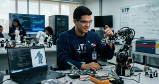 Estudiante panameño trabajando en investigación tecnológica avanzada