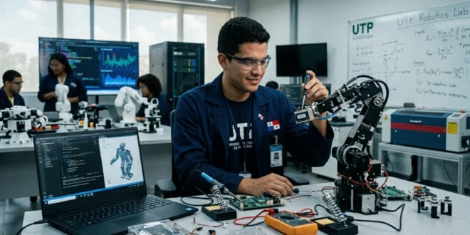 Estudiante panameño trabajando en investigación tecnológica avanzada