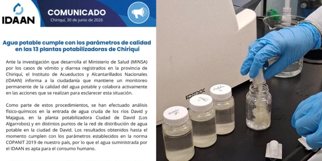 Garantía de calidad del agua potable del Idaan en Chiriquí