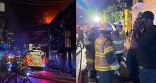 Bomberos de Panamá trabajando en la extinción de un incendio estructural de gran magnitud en el Casco Antiguo.