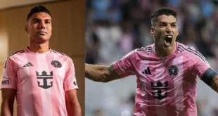 Luis Suárez celebrando un gol con la camiseta del Inter Miami en el estadio