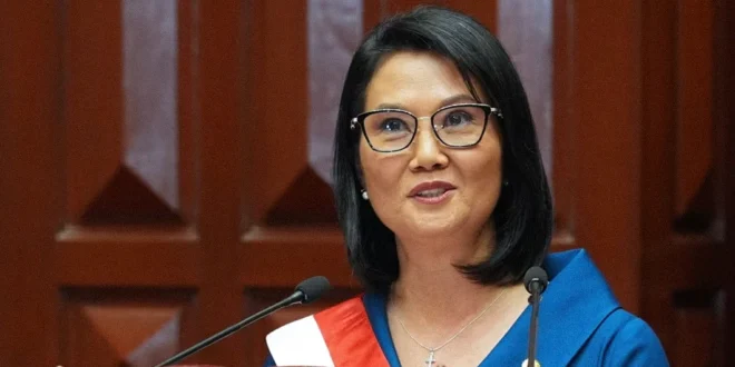 Keiko Fujimori durante su discurso de juramentación como presidenta en el Congreso de la República