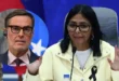 Delcy Rodríguez durante un anuncio oficial sobre cambios ministeriales en Venezuela.