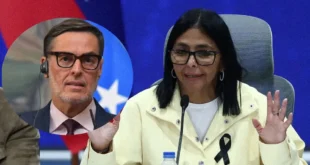 Delcy Rodríguez durante un anuncio oficial sobre cambios ministeriales en Venezuela.