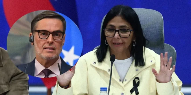 Delcy Rodríguez durante un anuncio oficial sobre cambios ministeriales en Venezuela.