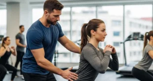 Joven deportista realizando ejercicio con equipo de entrenamiento