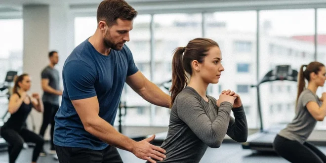 Joven deportista realizando ejercicio con equipo de entrenamiento
